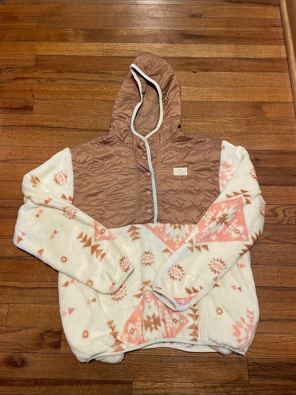 Aztec Hooded Pullover- Pink-Tan
